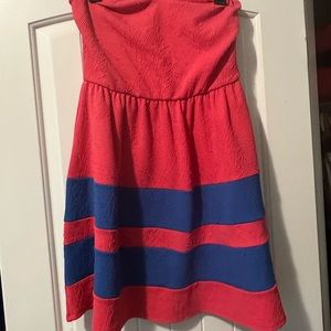 Pink and Blue Strapless Dress